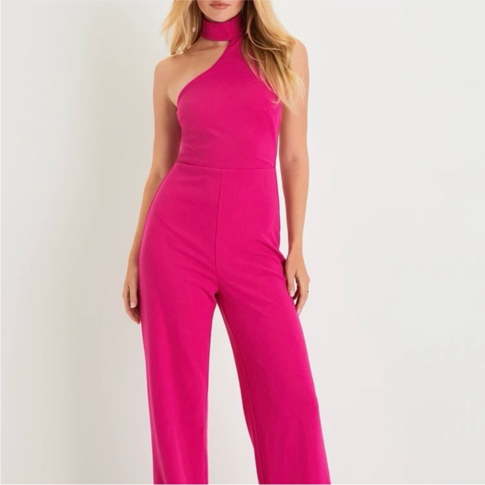 Lulu's Pink Halter Jumpsuit Wide-Leg Elegance